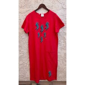 Vintage Cactus Bay Red Cotton Southwestern Print Dress Size L